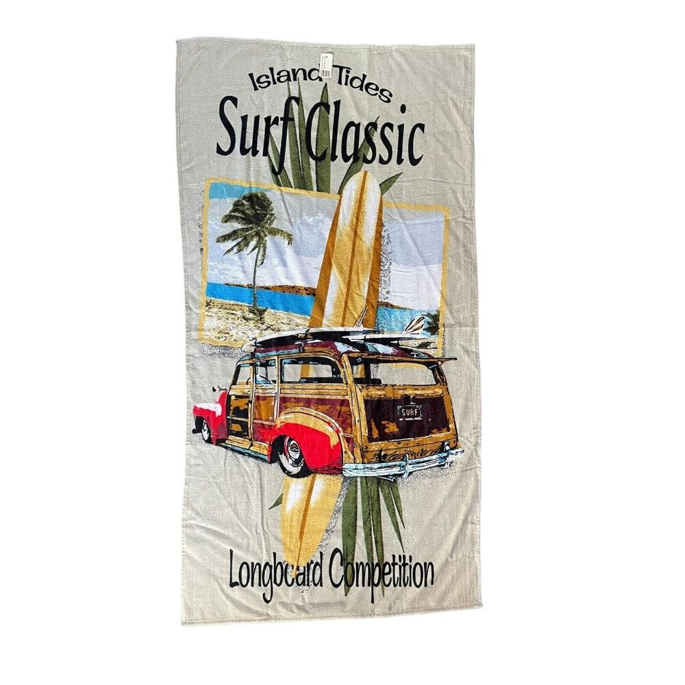 Kaufman Island Tide Woodie Beach Cruiser Towel Longboard Surf 1990s New
